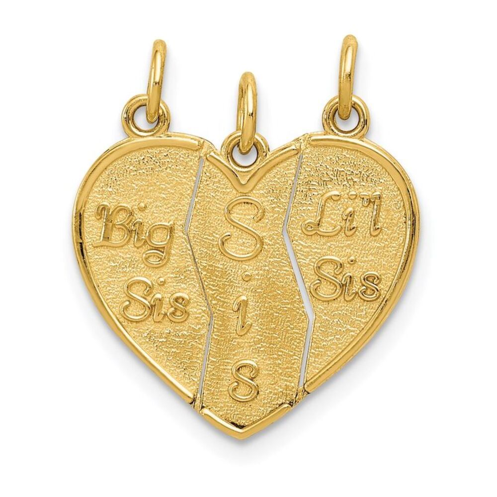14k Yellow Gold Big Sis, Sis, Lil Sis Three Piece Charm Pendants, 18mm